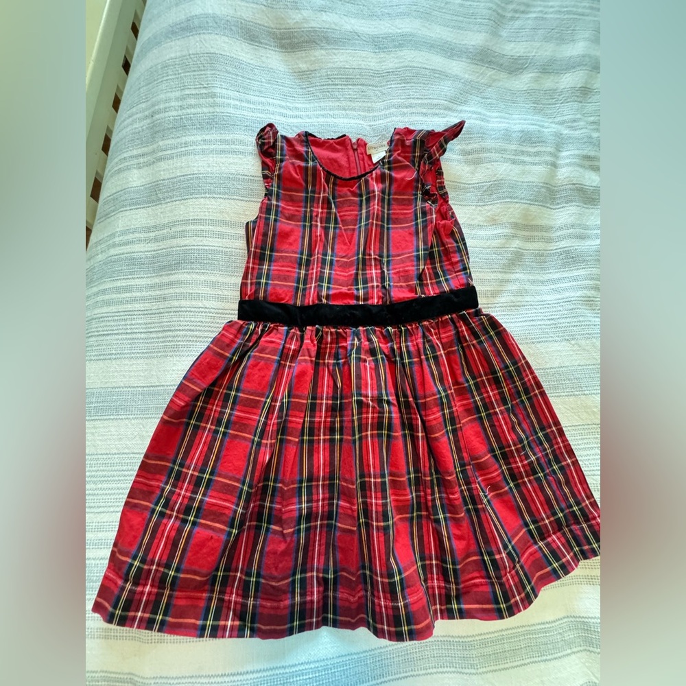 Crewcuts Girls J Crew Flutter Sleeve Tartan Dress Sz 6 Red Black Plaid Holiday - Picture 2 of 5